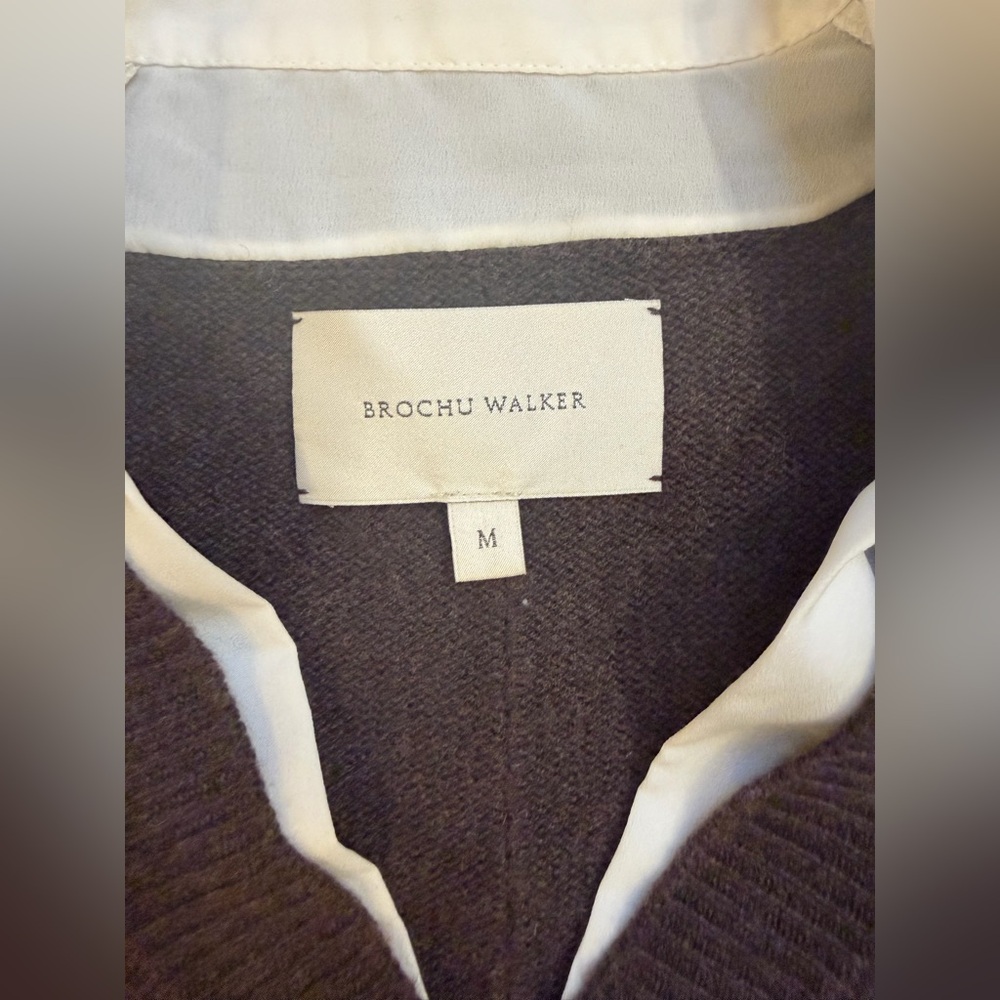 Brochu Walker The Looker Layer V-Neck  Layered Cashmere Chocolate/white Sweater - Picture 3 of 7